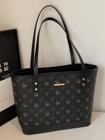 Große Kapazität PU Leder Hirsch Druck Tote Bag Für Damen Koreanischen Stil Pendeln Schultertasche Retro Mode Achsel Tasche