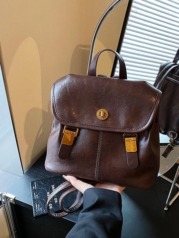 Sac à Dos Femme en Cuir PU Rétro Grande Capacité Style Britannique Sac à Main pour Étudiant Navette École Mode