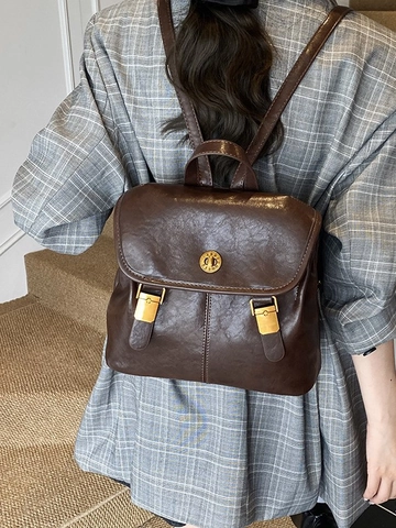Sac à Dos Femme en Cuir PU Rétro Grande Capacité Style Britannique Sac à Main pour Étudiant Navette École Mode