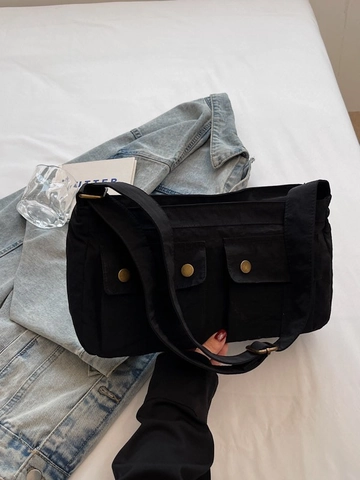 Workwear Style Women Nylon Crossbody Bag Large Capacity Multi Pocket Shoulder Bag Minimalist Solid Color Underarm Bag