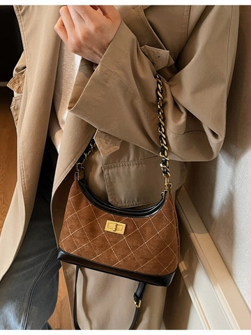 Women Retro Diamond Quilted Underarm Bag Fashion PU Leather Crossbody Bag With Metal Chain Suede Look Shoulder Bag