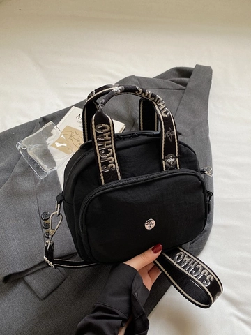 Korean Style Casual Crossbody Bag For Women Niche Design Nylon Handbag With Lettered Webbing Strap Contrast Square Shoulder Bag