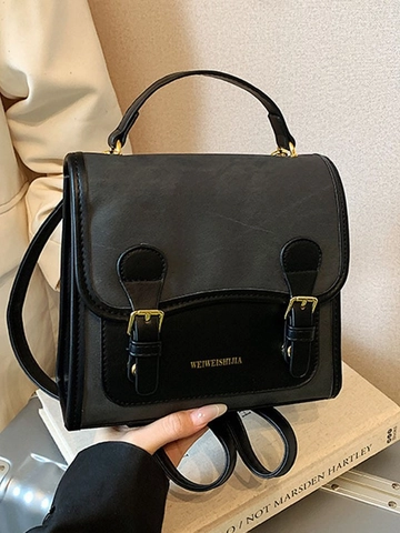Sac à Dos Vintage Femme en Cuir PU et Denim Contrasté Style Collège Sac à Bandoulière pour Navette Quotidienne et Voyage
