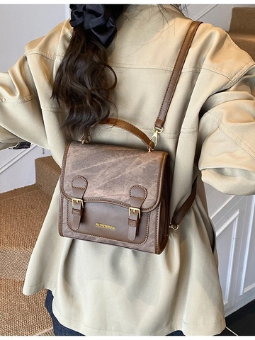 Sac à Dos Vintage Femme en Cuir PU et Denim Contrasté Style Collège Sac à Bandoulière pour Navette Quotidienne et Voyage