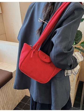 Bolso de Hombro de Gamuza para Mujer Con Asa Fruncida Bolso de Cubo Retro Minimalista Color Sólido Casual Uso Diario