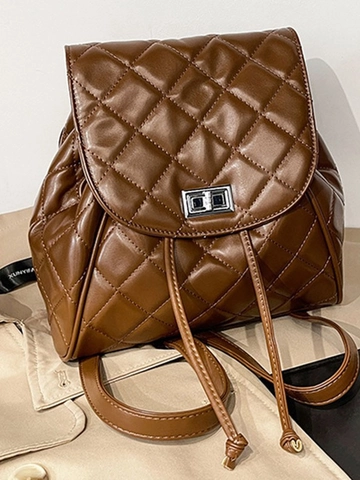 Damen Fashion Gesteppter Rucksack PU Leder Rautenmuster Schultasche Mit Schloss Kordelzug Casual Travel Daypack Für Frauen