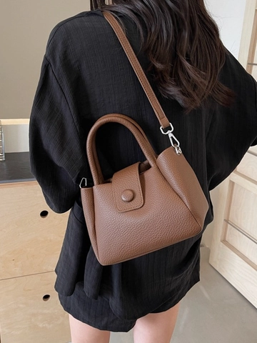 Damen Mode Litschi Textur PU Leder Umhängetasche Kleine Eimertasche Mit Abnehmbarem Schultergurt Pendeln Alltagstasche