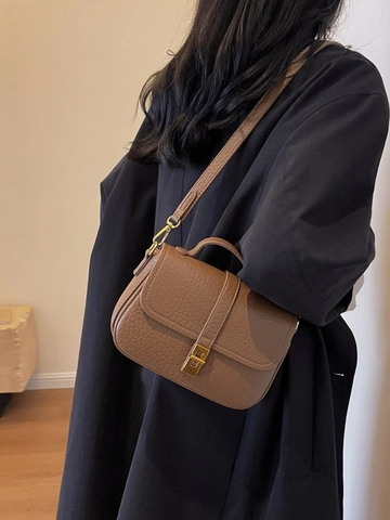 Borsa a Tracolla Vintage da Donna in Pelle PU con Grana Litchi Serratura in Metallo Oro Tracolla Regolabile Moda Borsa a Mano