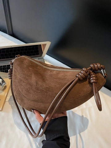 Borsa a Tracolla a Mezzaluna in Pelle Sintetica Scamosciata Vintage per Donna Grande Capacità Hobo Borsa a Spalla Uso Quotidiano