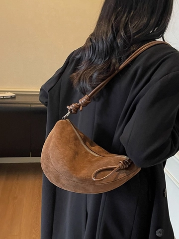 Borsa a Tracolla a Mezzaluna in Pelle Sintetica Scamosciata Vintage per Donna Grande Capacità Hobo Borsa a Spalla Uso Quotidiano