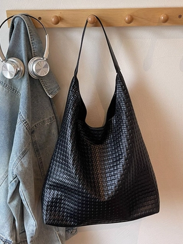 Women Large Capacity Woven PU Leather Hobo Bag Fashion Soft Shoulder Tote Bag Minimalist Commute Casual Shopping Handbag