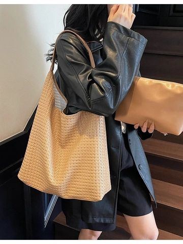 Women Large Capacity Woven PU Leather Hobo Bag Fashion Soft Shoulder Tote Bag Minimalist Commute Casual Shopping Handbag