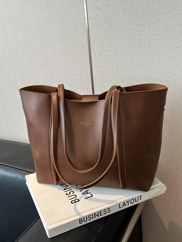 Borsa Tote in Pelle PU Alla Moda Versatile Grande Capacità Borsa a Spalla Donna Semplice Casual Pendolare Con Chiusura Magnetica