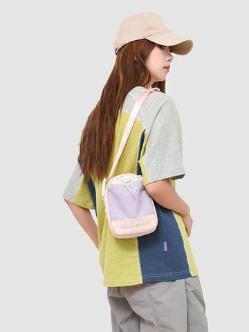 Petit Sac Bandoulière en Nylon pour Femme Léger Sac Seau à Cordon Macaron Bloc de Couleur Brodée Sac à Épaule Quotidien