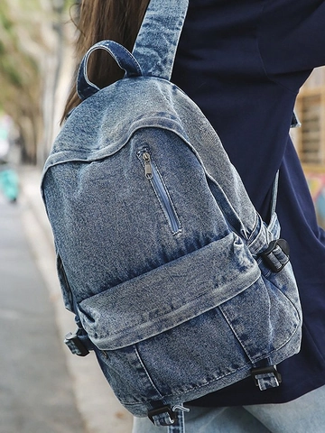 Zaino in Denim Lavato Vintage per Adolescenti Zaino da Scuola Casual di Grande Capacità Zaino in Denim per Studenti