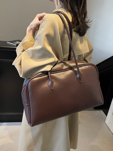 Sac à Épaule en Cuir PU Grande Capacité pour Femmes Rétro Grain de Galet Boston Tote Sac à Main pour Travail Quotidien Navette Bureau