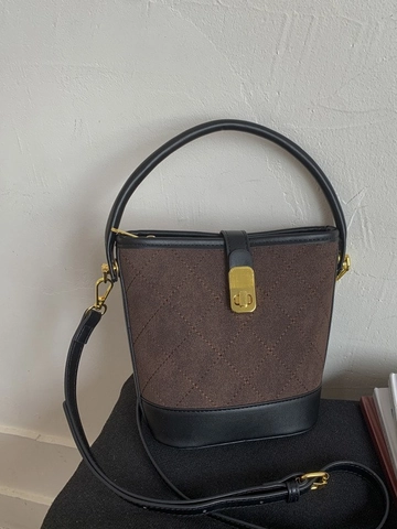 Sac Seau Vintage en Cuir PU Matelassé pour Femmes Mode Patchwork Sac à Main Sac à Épaule Serrure Or Décontracté Navetteur