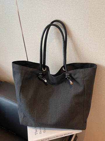 Vintage Canvas Tote Bag Large Capacity Minimalist Shoulder Bag Solid Color Versatile Commuter Handbag Women Fashion Bag