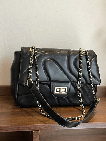 Dames Gesteppte Crossbodytas Golvende Stiksels PU-Leder Kleine Vierkante Tas Met Kettingriem Draaisluiting Mode Schoudertas