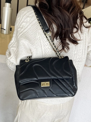 Dames Gesteppte Crossbodytas Golvende Stiksels PU-Leder Kleine Vierkante Tas Met Kettingriem Draaisluiting Mode Schoudertas