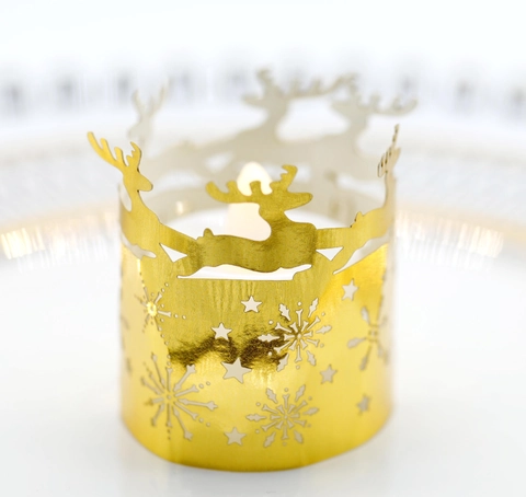 Christmas Laser Cut Paper Candle Wraps Hollow Snowflake Reindeer Tea Light Holders Festive Wedding Party Table Decorations