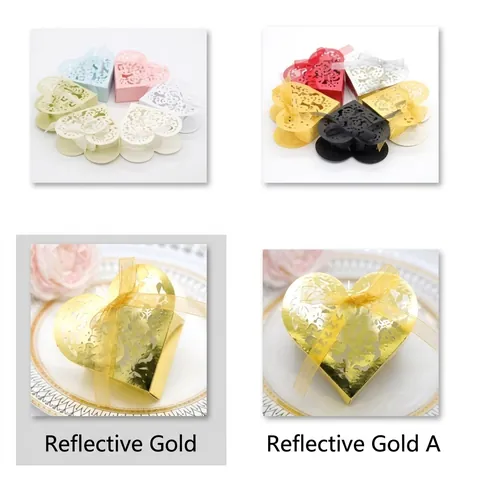 Scatole per Caramelle in Carta Perlata Tagliata al Laser a Forma di Cuore Con Motivo a Rosa e Fiocco in Nastro per Matrimonio San Valentino Festa