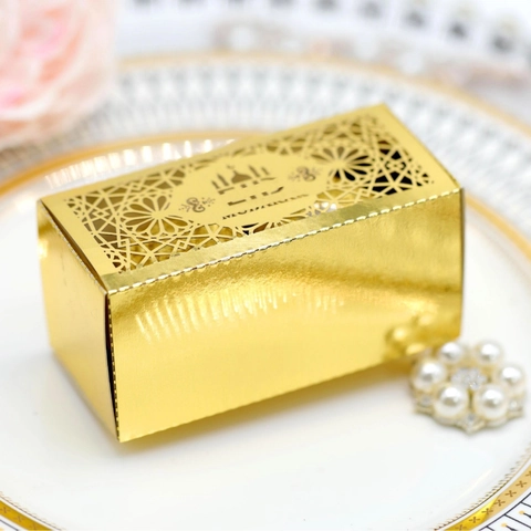 Scatole di Caramelle Eid Mubarak Traforate al Laser Ramadan Luna Moschea Scatole Regalo di Cioccolato in Carta Perlata per Matrimonio