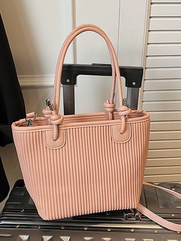 Damen Falten Rippen Eimertasche PU Leder Große Kapazität Umhängetasche Mit Knotengriff Minimalistische Pendler Handtasche
