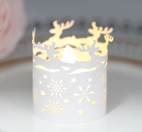 Christmas Laser Cut Paper Candle Wraps Hollow Snowflake Reindeer Tea Light Holders Festive Wedding Party Table Decorations