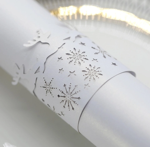 Servilleteros Calados de Corte Láser Con Reno y Copo de Nieve para Decoración de Mesa de Boda Navidad en Papel Perlado