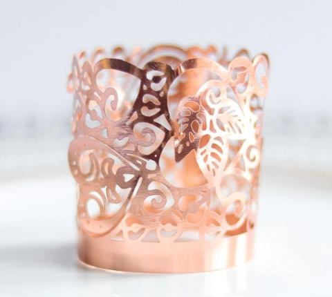 Laser Cut Rose Gold Paper Candle Shade Wrappers Hollow Floral Pattern For LED Tealight Birthday Wedding Party Table Decor