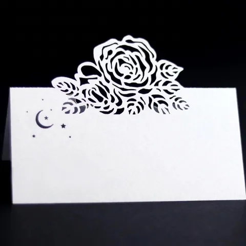 Laser Cut Rose Flower Place Cards Pearlescent Paper Hollow Star Table Name Cards For Wedding Banquet Party Decoration