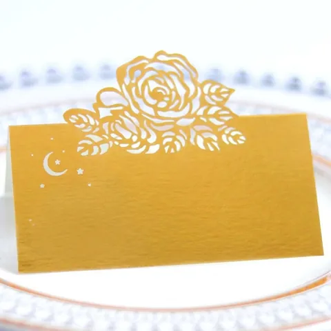 Laser Cut Rose Flower Place Cards Pearlescent Paper Hollow Star Table Name Cards For Wedding Banquet Party Decoration