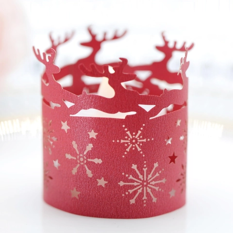 Christmas Reindeer Snowflake Hollow Out Paper Candle Shade Wrap Laser Cut Decorative Lamp Cover For Holiday Party Table Decor