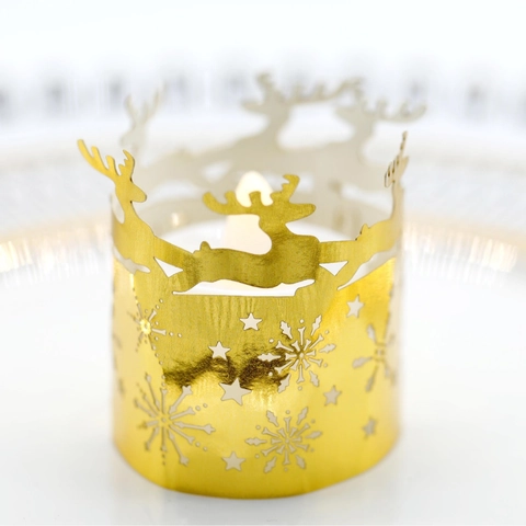 Christmas Reindeer Snowflake Hollow Out Paper Candle Shade Wrap Laser Cut Decorative Lamp Cover For Holiday Party Table Decor