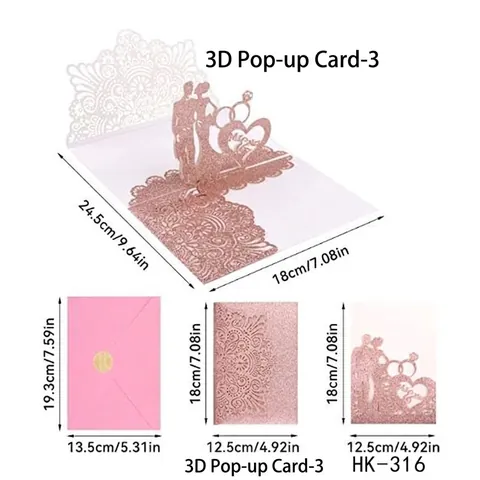 Inviti di Nozze 3D Pop Up Taglio Laser Mr Mrs Intagliato Carta Glitterata Biglietti d'Auguri per Fidanzamento Addio al Nubilato Con Buste