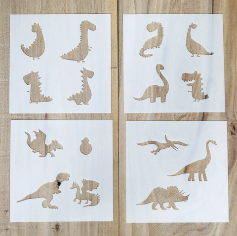 Plantillas de Pintura de Dinosaurio para Niños Plantilla de Dibujo Hueca de PET para Manualidades Bricolaje Pared Álbum
