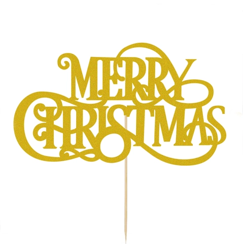 Gold Glitter Merry Christmas Cake Topper Reindeer Antler Snowman Snowflake Festive Cardboard Party Decor Cake Insert
