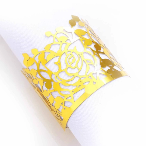 Rose Flower Hollow Out Pearl Paper Napkin Rings Elegant Banquet Wedding Party Table Decoration Laser Cut Napkin Holders