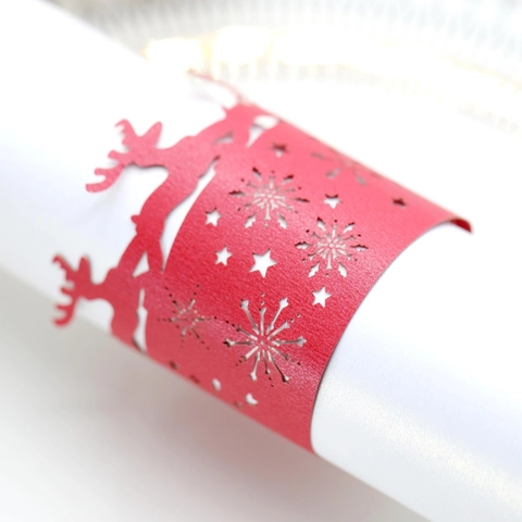 Laser Cut Paper Napkin Rings Christmas Reindeer Snowflake Hollow Out Napkin Holder Rings For Wedding Party Table Decor