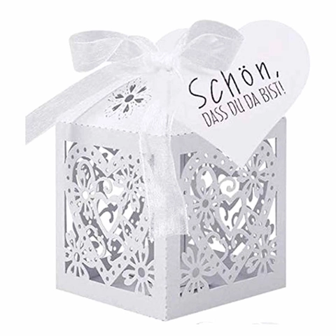 Laser Cut Hollow Out Wedding Candy Chocolate Gift Box With Heart Tags Ribbon Pearlescent Paper Favor Box Engagement Party