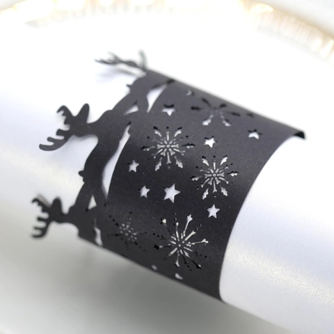 Laser Cut Paper Napkin Rings Christmas Reindeer Snowflake Hollow Out Napkin Holder Rings For Wedding Party Table Decor