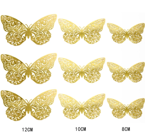Metallisch Goldene Hohl Schmetterling Wandaufkleber 3D Perlmuttpapier Laserschnitt Dekorative DIY Dekor Für Zuhause Party Hochzeit