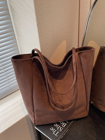 Bolso Tote de Gamuza Retro de Gran Capacidad para Mujer Bolso Bombonera Esmerilado de Color Sólido Casual para Diario