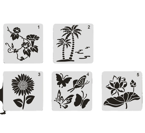 Plantillas de Pintura de PET Reutilizables Formas de Gloria de la Mañana Cocotero Girasol Mariposa Loto Para Manualidades DIY Decoración de Pasteles Proyectos Artísticos
