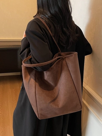 Bolso Tote de Gamuza Retro de Gran Capacidad para Mujer Bolso Bombonera Esmerilado de Color Sólido Casual para Diario