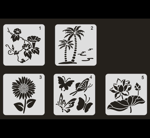 Reusable PET Plastic Hollow Drawing Stencils Assorted Botanical Butterfly Flower Designs For DIY Painting School Decor