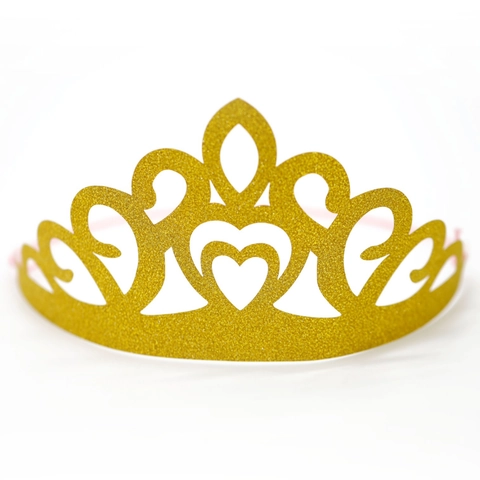 Gorro de Fiesta Corona de Corazón Oro con Purpurina y Cordón Elástico Cartulina Tiara de Cumpleaños para Niños y Adultos