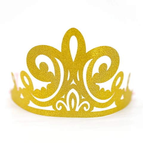 Gorro de Fiesta Corona de Corazón Oro con Purpurina y Cordón Elástico Cartulina Tiara de Cumpleaños para Niños y Adultos