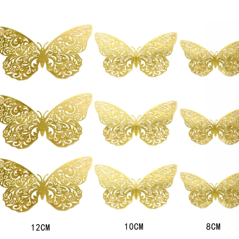 Adesivi da Parete Farfalla 3D Intagliato Laser Oro Argento Oro Rosa Decalcomanie di Carta per Casa Matrimonio Festa Decorazione Parete